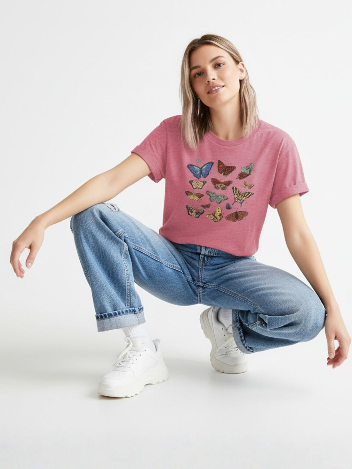 Women’s Butterfly Graphic T-Shirt – Vintage Bohemian Print