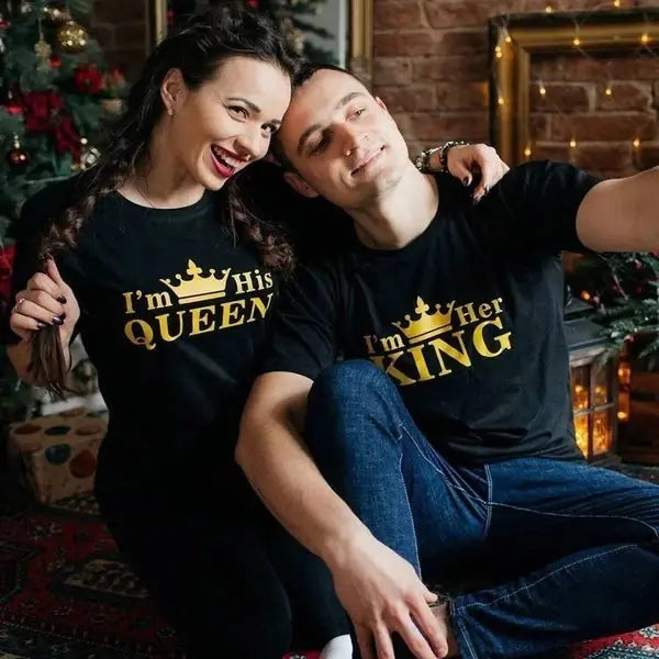 Queen Crown Printed Short Sleeve T-Shirt – Couple Tee