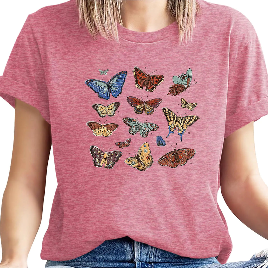 Women’s Butterfly Graphic T-Shirt – Vintage Bohemian Print
