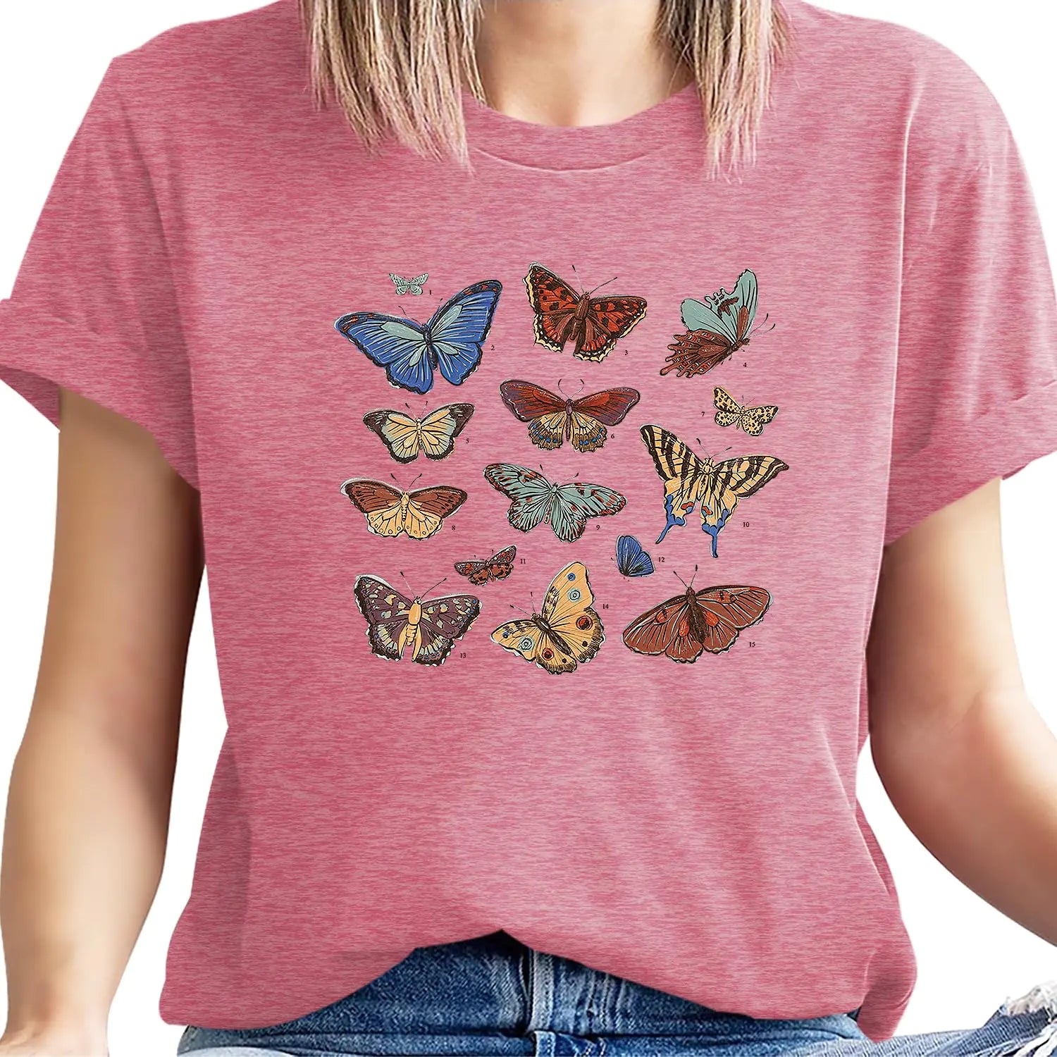 Women’s Butterfly Graphic T-Shirt – Vintage Bohemian Print