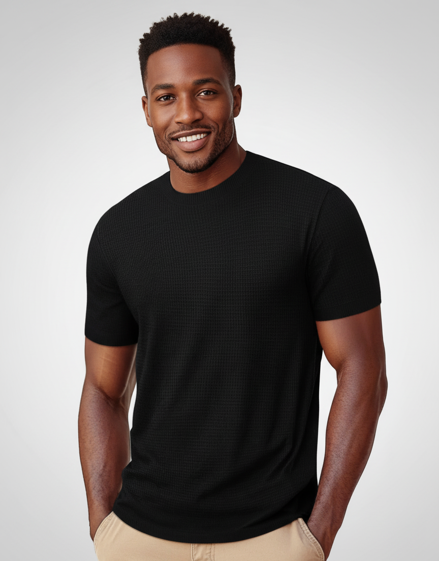 Men’s Casual Textured Crewneck Pullover Tee